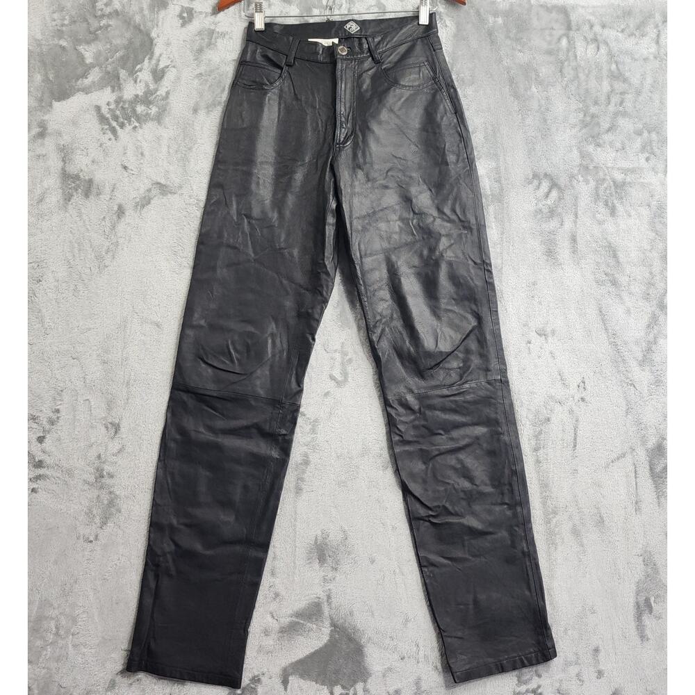 Vintage Posted Pants Womens 3/27 Black Smooth Leather Lined‎ Moto Biker Grunge